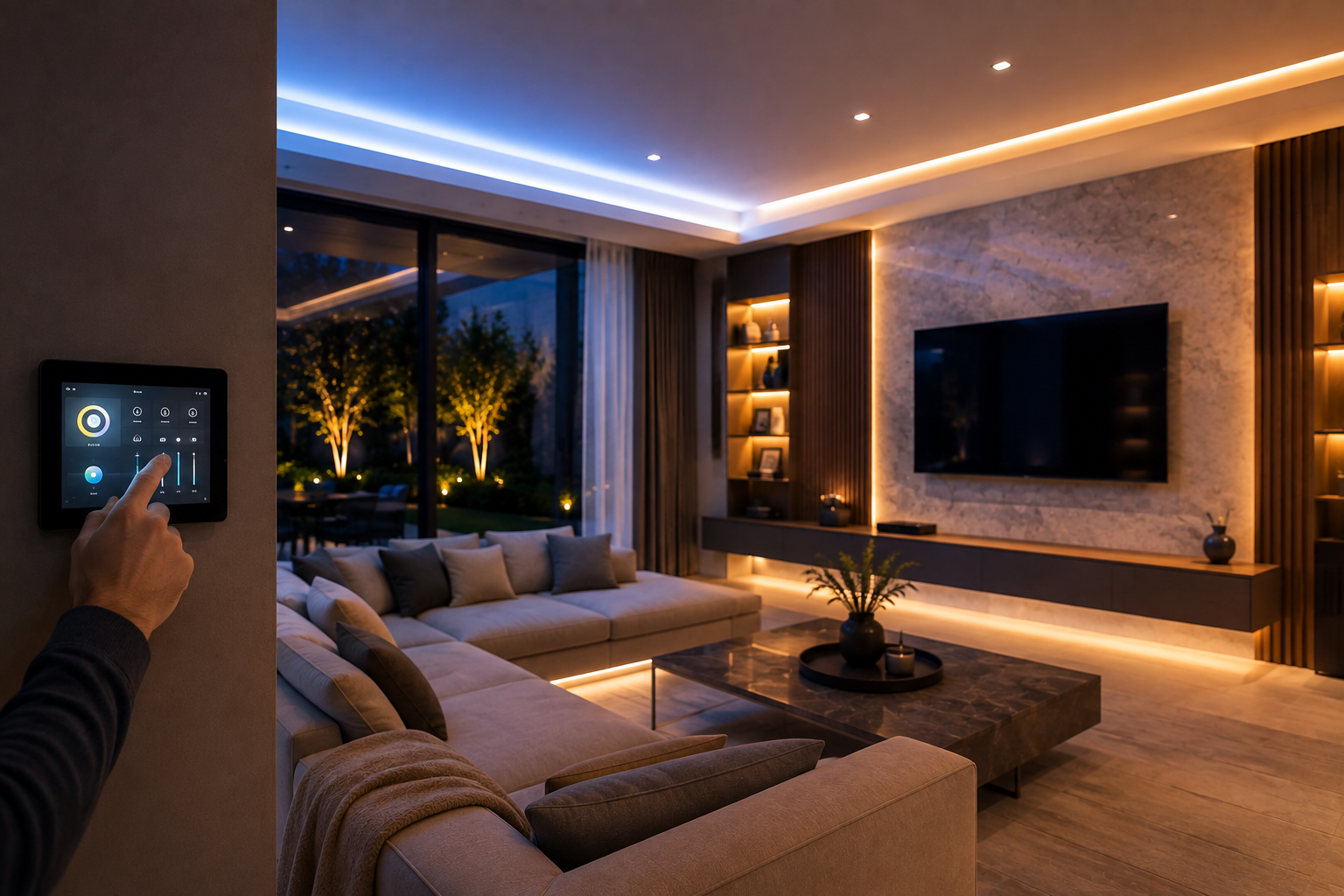 Luxury hotel room with smart controls